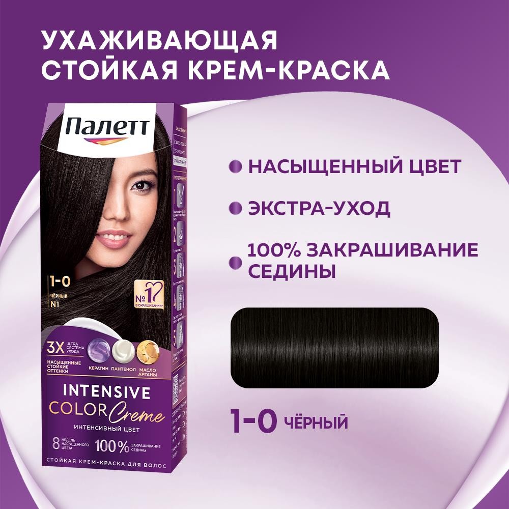 Крем - краска Палетт Интенсивный цвет стойкая для волос С1 Иссиня-черный 50мл. Фото 5.