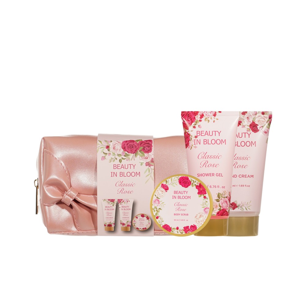 Женский подарочный набор Beauty In Bloom Classic Rose ( гель для душа 50мл + крем для рук 50мл + скраб для тела 50мл ). Фото 1.