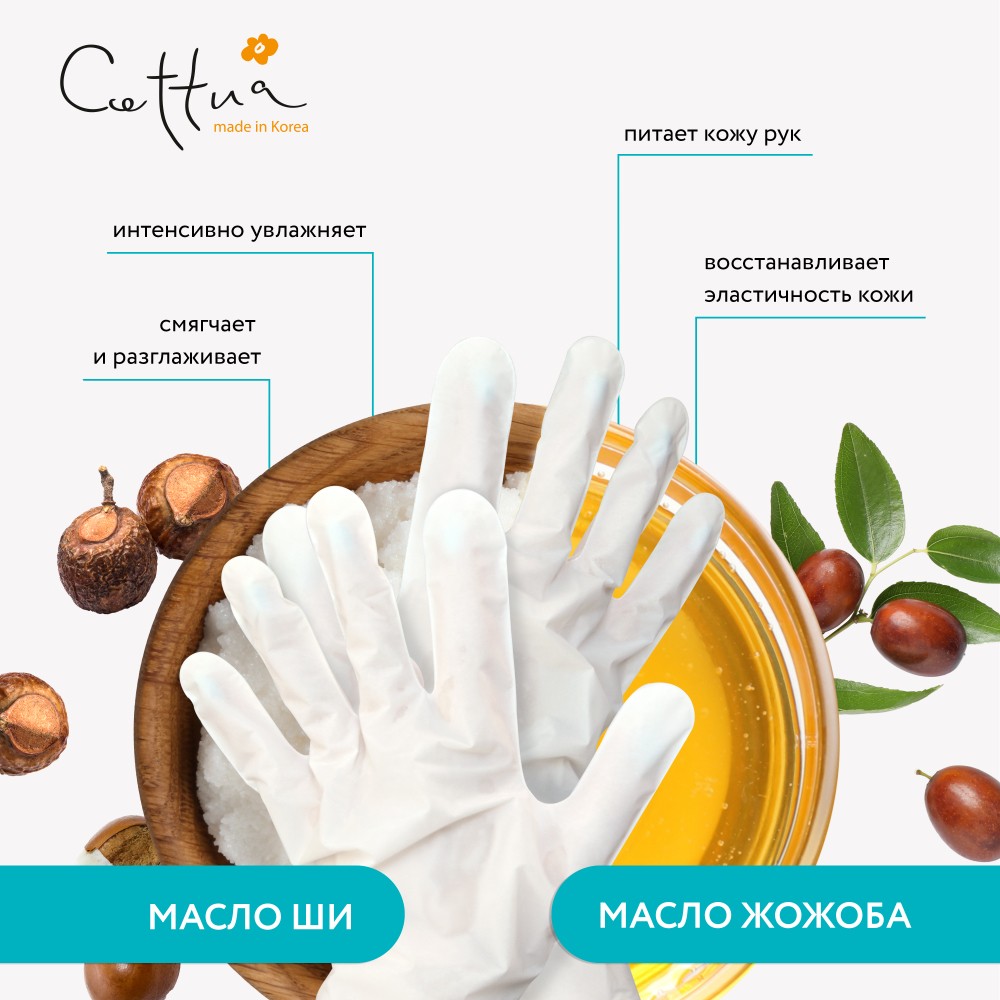 Увлажняющая маска для рук Cettua с маслом Ши, жожоба и коллагеном 1 пара. Фото 5.