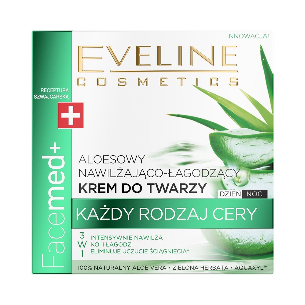 Увлажняюще - успокаивающий крем для лица с алоэ 3 в 1 Eveline Facemed+ 50мл. Фото 6.