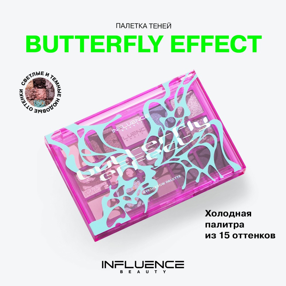 Палетка теней для век Influence Beauty Butterfly Effect 15 оттенков 15г. Фото 4.