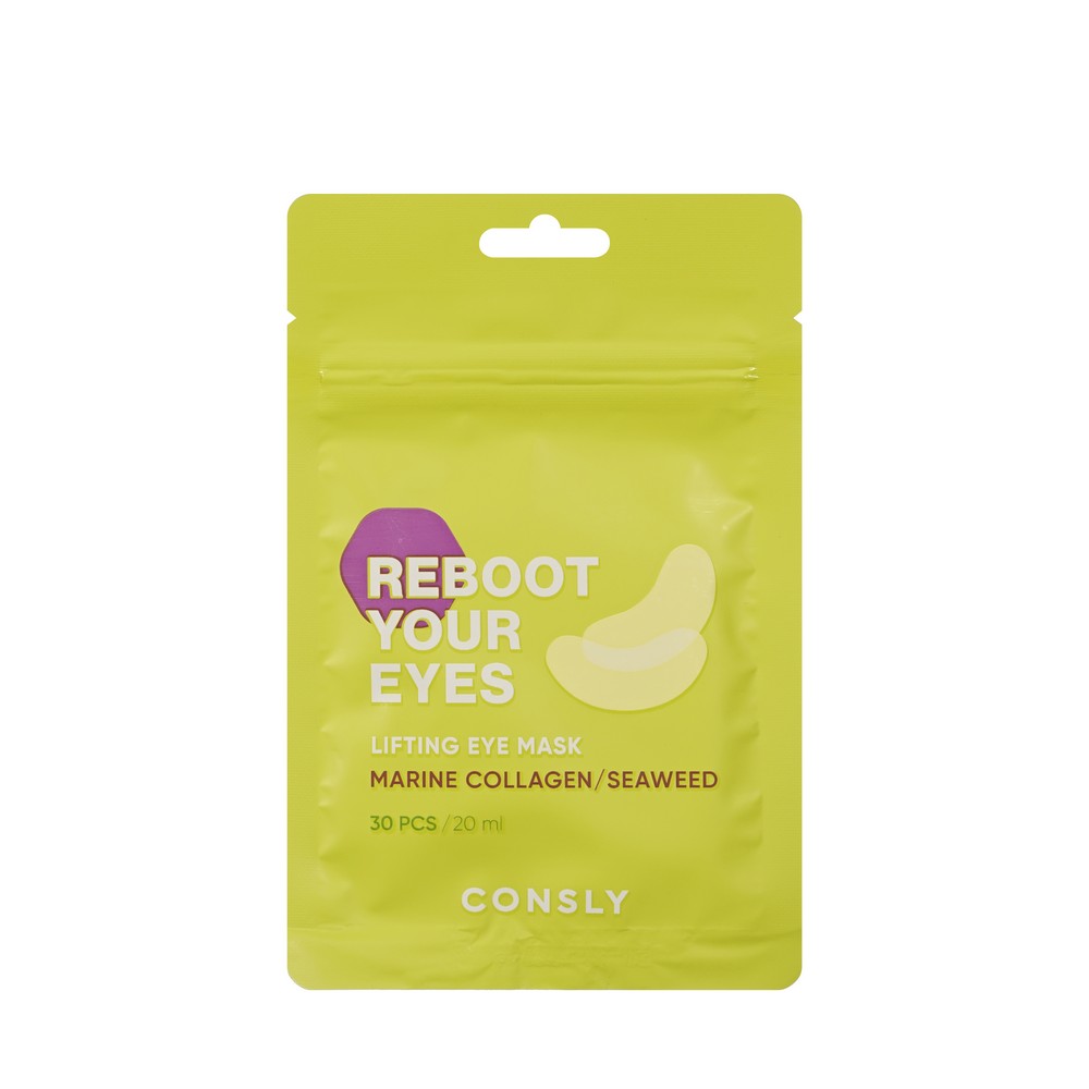 Тканевые маска - патчи для области вокруг глаз с лифтинг-эффектом , коллагеном и с морскими водорослями Consly Reboot your eyes 30шт. Фото 1.