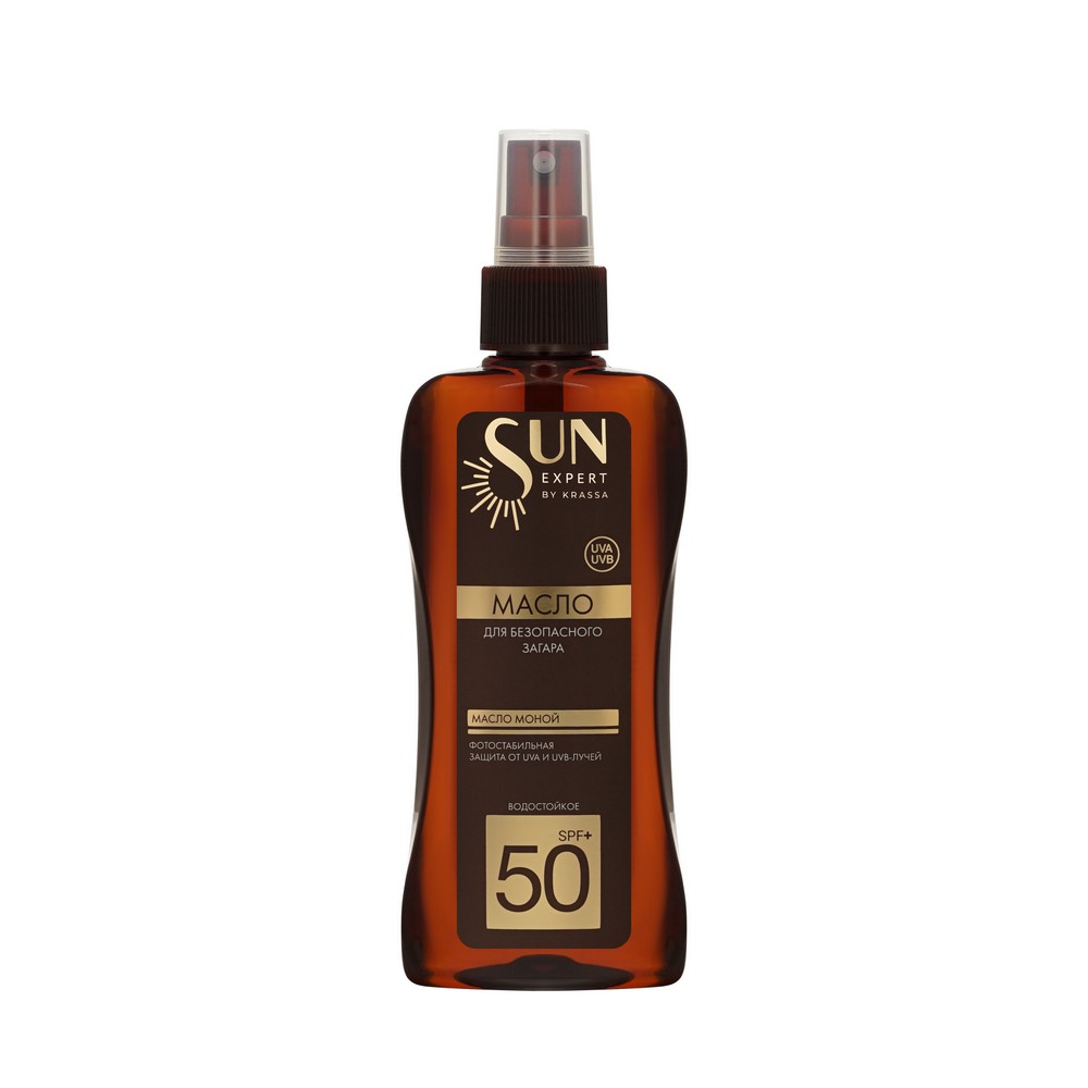 Водостойкое масло для загара Krassa Sun Expert SPF 50+ с маслом моной 180мл. Фото 1.
