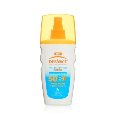 Солнцезащитный спрей для лица и зоны декольте Defance SPF 50 с гиалуроном и коллагеном 160мл.