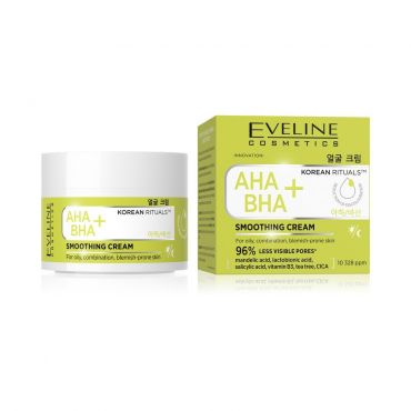 Разглаживающий крем для жирной и комбинированной кожи Eveline Korean rituals AHA+BHA + 50мл.