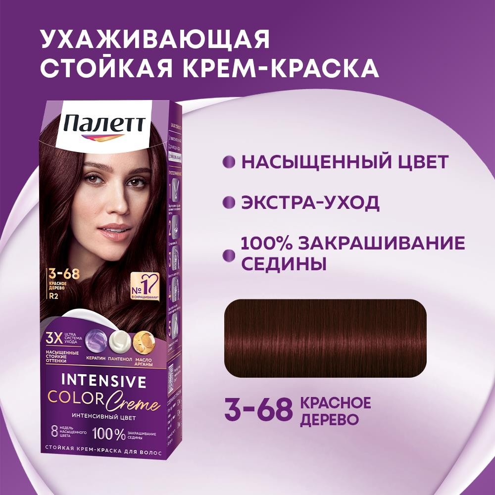 Крем - краска Палетт Интенсивный цвет стойкая для волос R2 Красное дерево 50мл. Фото 5.