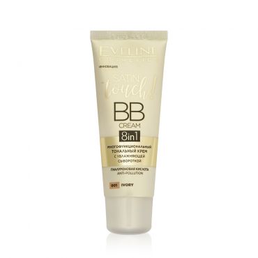 Многофункциональный тональный крем Eveline Satin touch! BB Cream 8 в 1 с увлажняющей сывороткой SPF10 001 Ivory 30мл.