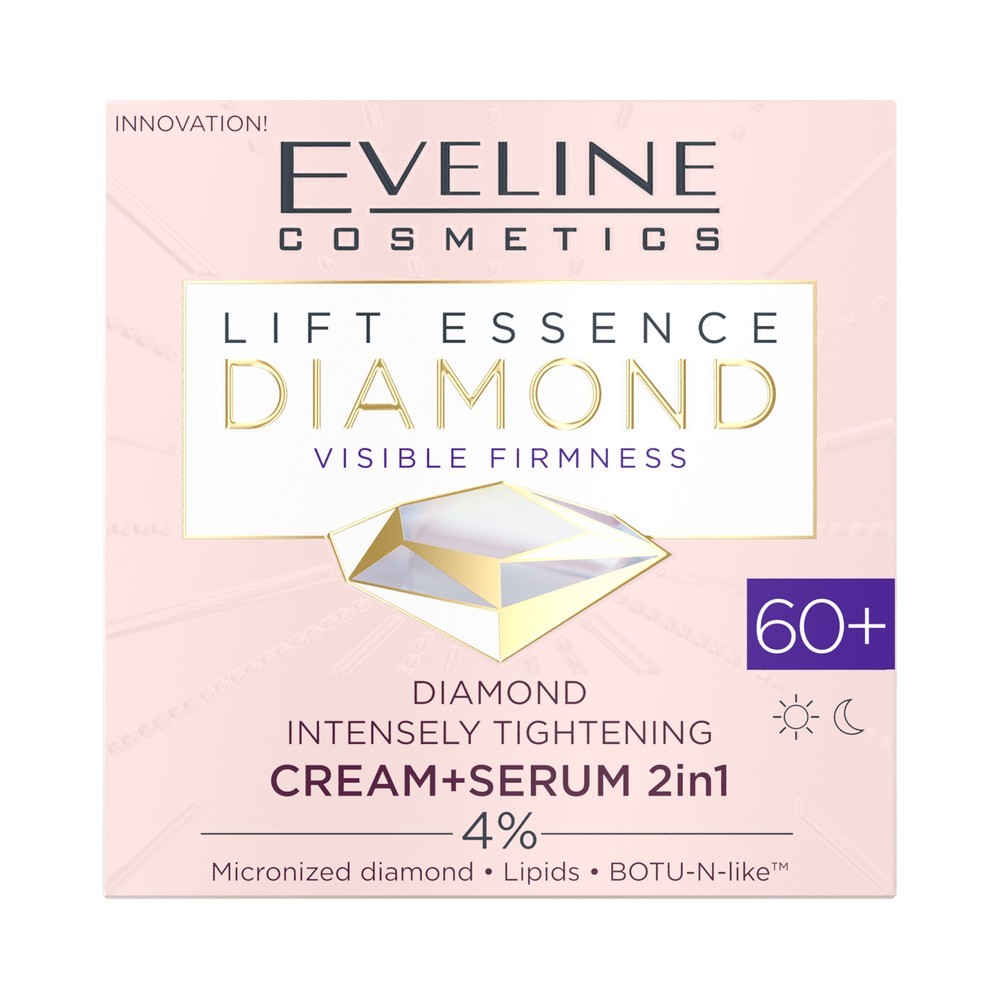 Бриллиантовый подтягивающий крем - сыворотка 2 в 1 Eveline Lift Essence Diamond 60+ 50мл. Фото 5.