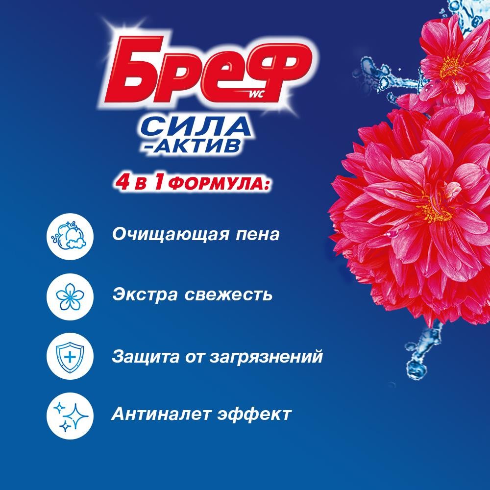 Туалетный блок для унитаза Бреф Сила-актив " цветочная свежесть " 2*50г. Фото 4.