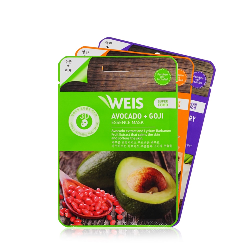 Женский подарочный набор WEIS ( маска для лица " Avocado + Goji " 23г + маска для лица " Mango + Chia " 23г + маска для лица " Coconut + Blueberry " 23г ). Фото 2.