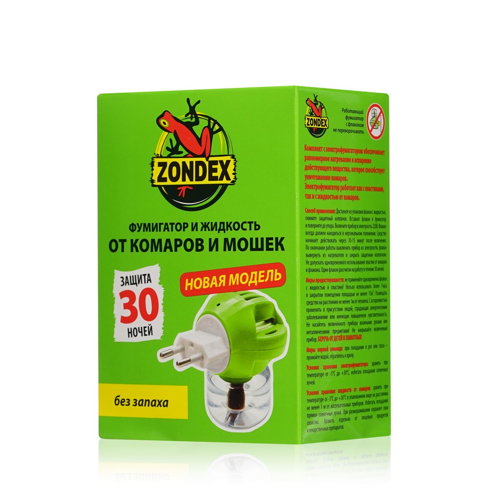 Электрофумигатор и жидкость от комаров и мошек Zondex без запаха 30 ночей 30мл. Фото 3.