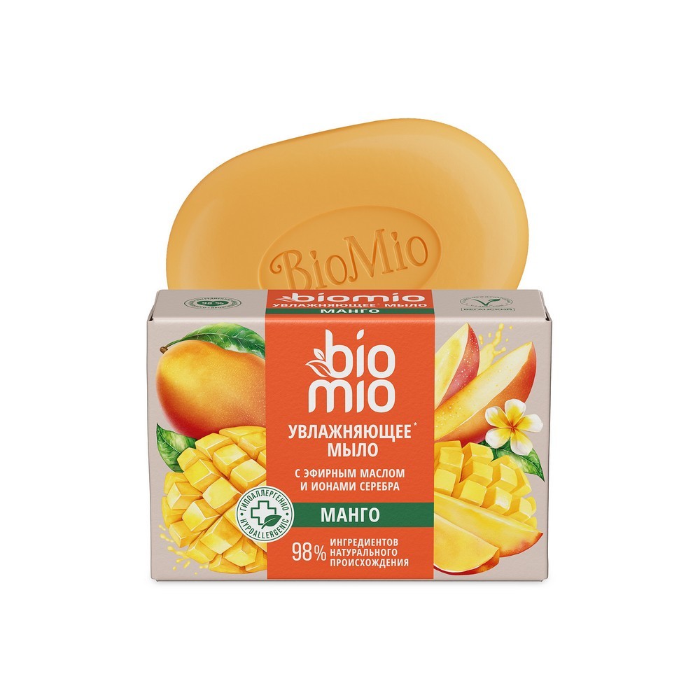 Натуральное мыло с баттером Манго BioMio 90г. Фото 1.