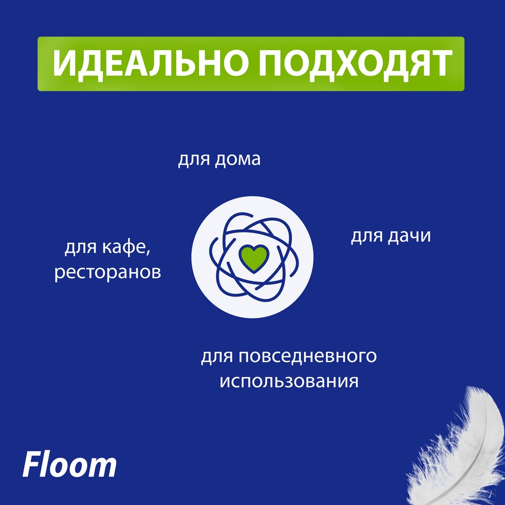 Бумажные салфетки Floom однослойные , белые , 24*24см , 100шт. Фото 6.