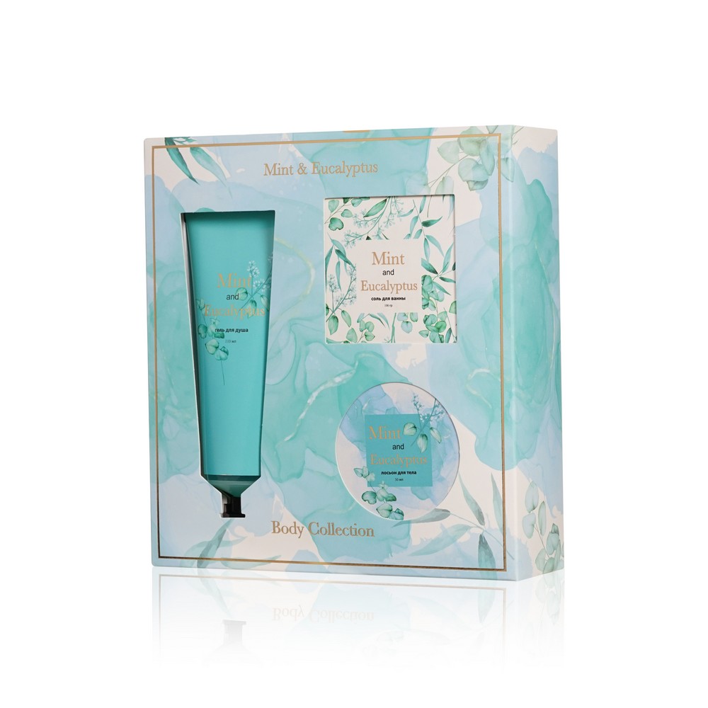 Женский подарочный набор " Mint & Eucalyptus " ( гель для душа 110мл + лосьон для тела 50мл + соль для ванн 100г ). Фото 3.