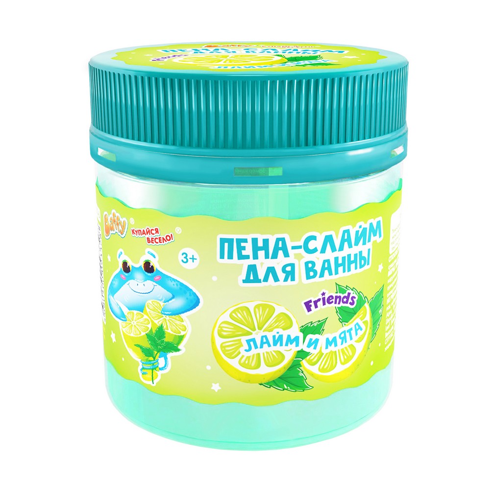 Детская пена - слайм для ванны Baffy Friends Лайм и Мята 3+ 150мл. Фото 1.
