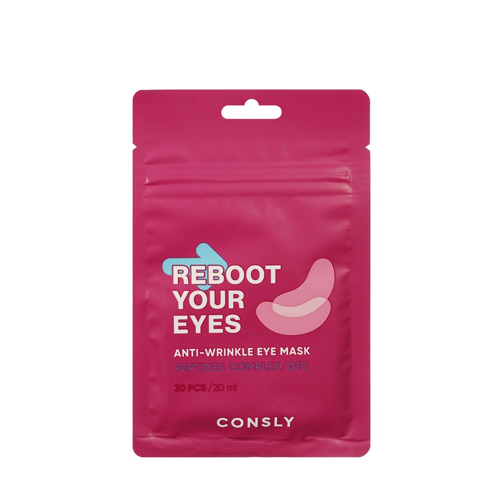 Тканевые маска - патчи для области вокруг глаз от морщин с коэнзимом Q10 и пептидами Consly Reboot your eyes 30шт. Фото 1.