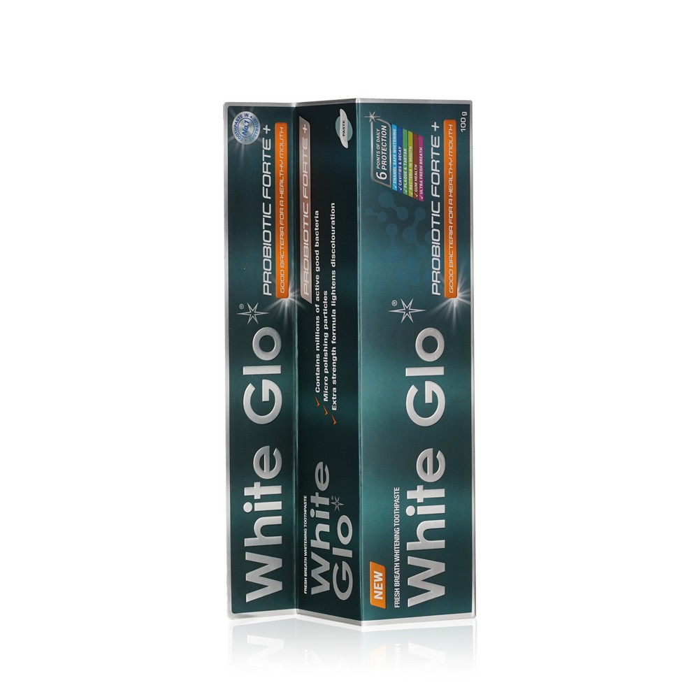 Отбеливающая зубная паста White Glo " Probiotic Forte " с пробиотиками 100г. Фото 3.
