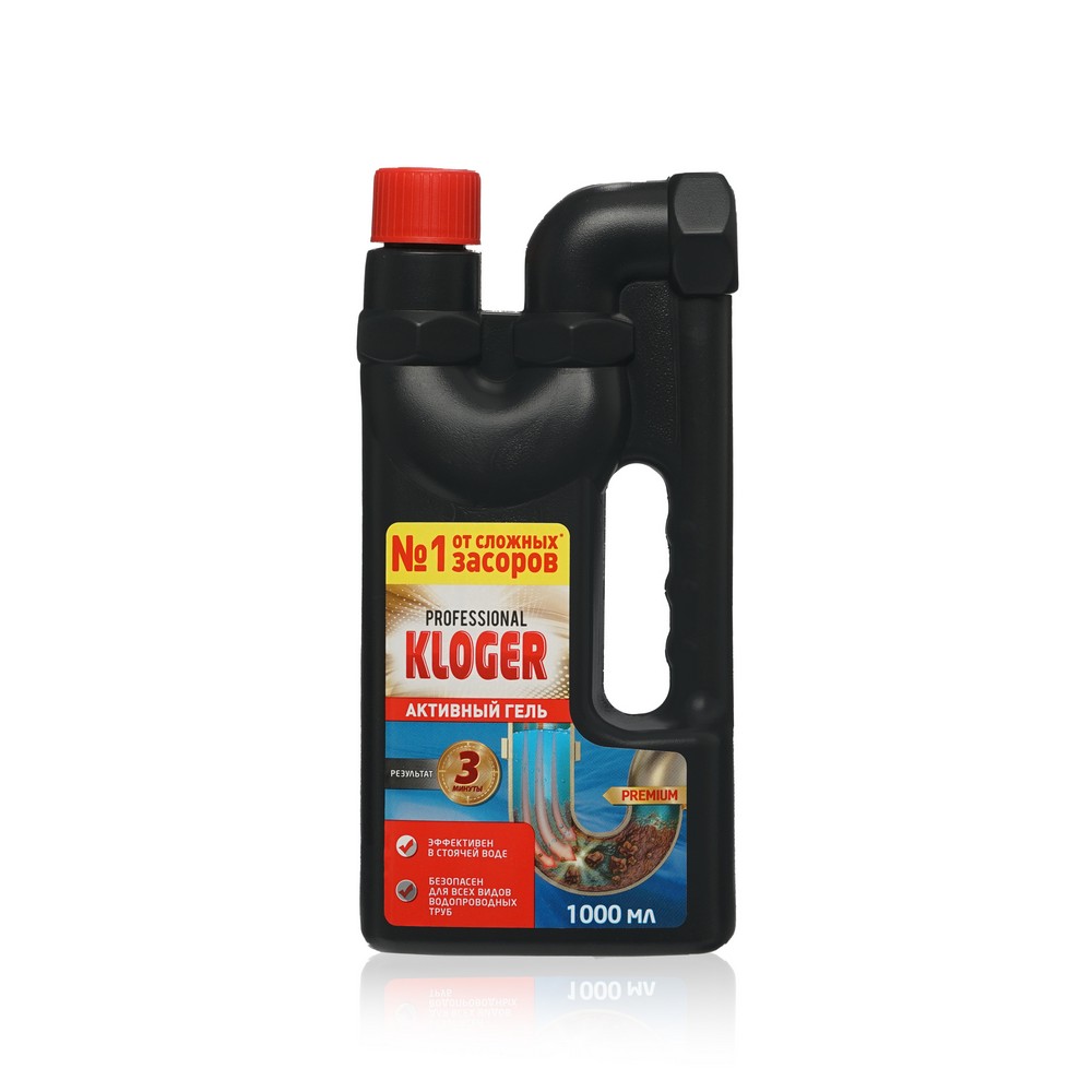 Активный гель для устранения сложных засоров Kloger Professional 1л. Фото 1.