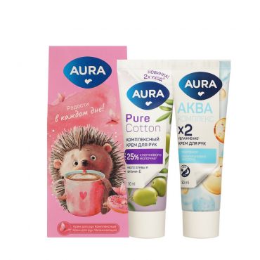 Женский Подарочный набор Aura ( комплексный крем для рук Pure Cotton 30мл + крем для рук Аква Комплекс 30мл ).