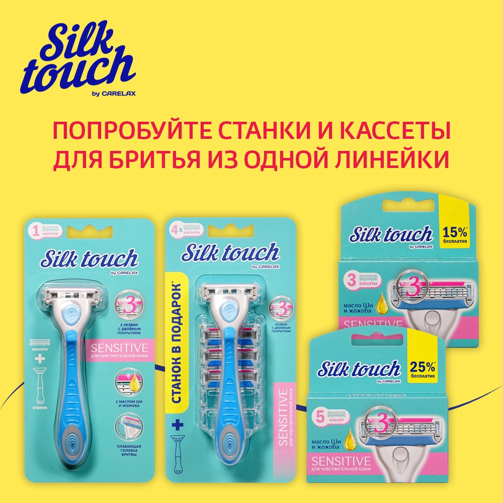 Женский станок для бритья Carelax Silk Touch Sensitive + 1 кассета 3 лезвия. Фото 11.