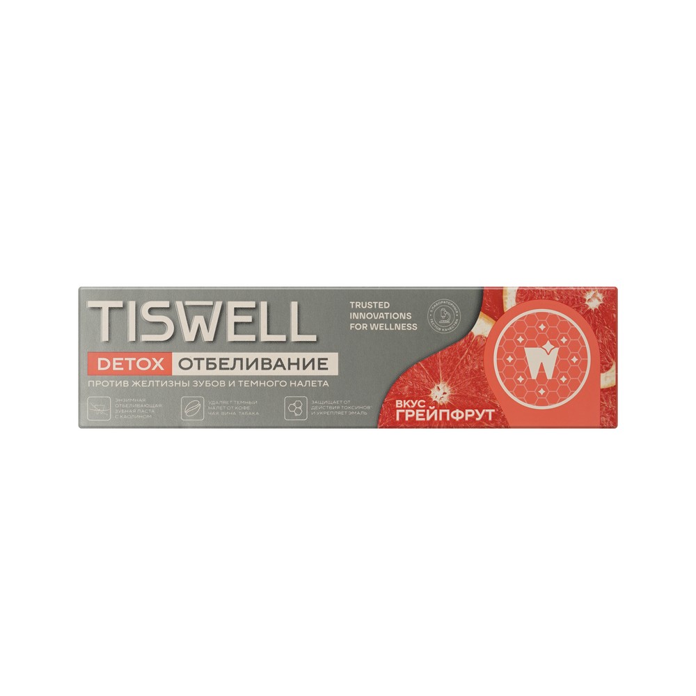 Зубная паста Tiswell Detox отбеливание со вкусом грейпфрута 110г. Фото 4.