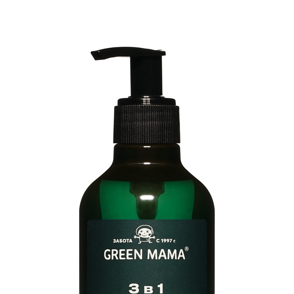 Освежающий шампунь - гель для волос , тела и бороды 3 в 1 Green Mama " Эвкалипт и ментол " 400мл. Фото 3.