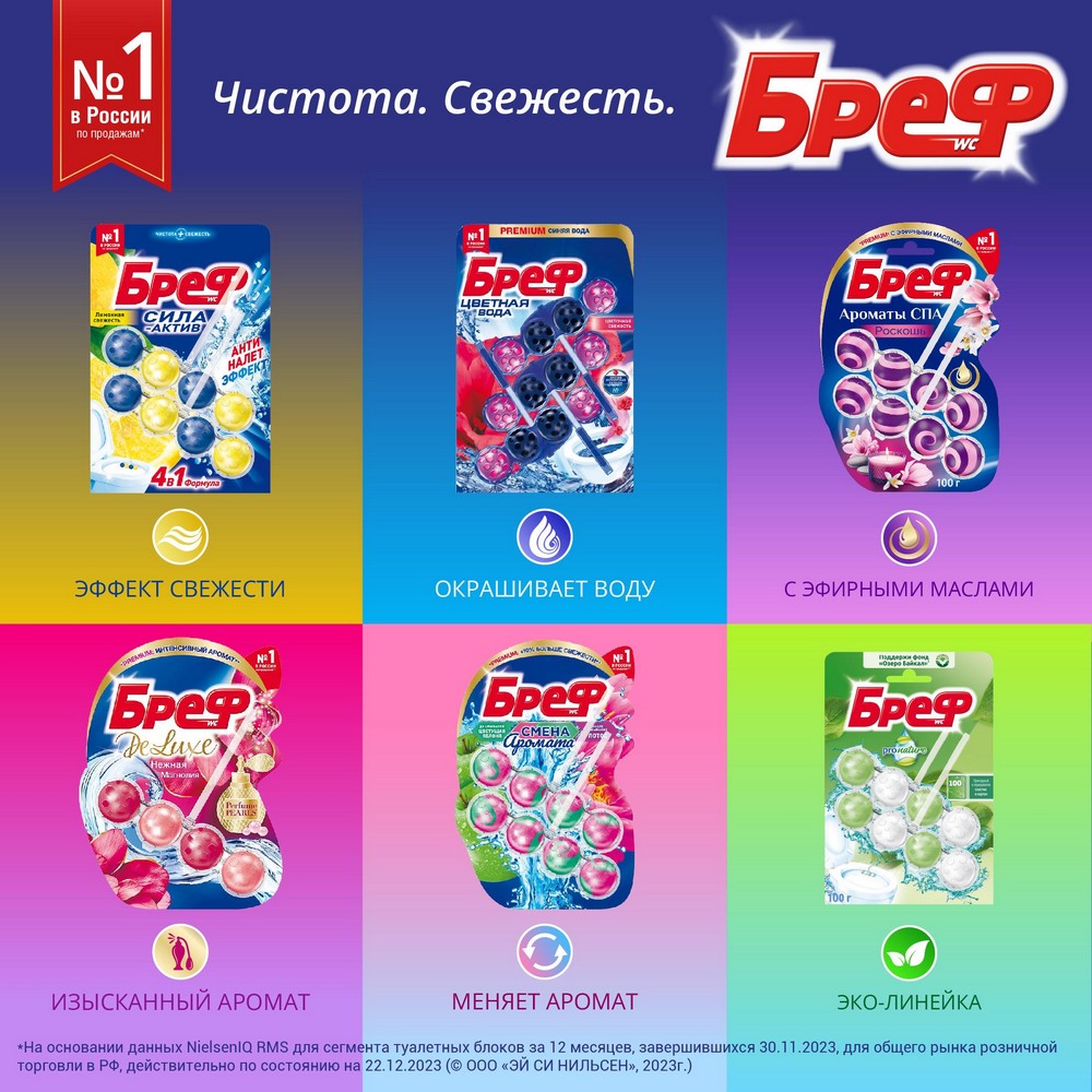 Туалетный блок для унитаза Бреф Ароматы СПА " энергия " 3*50г. Фото 7.