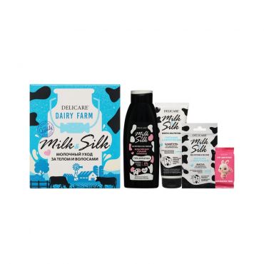 Женский подарочный набор Delicare Milk & Silk ( гель для душа " Бельгийский горький шоколад " 500мл + шампунь для волос " питание и укрепление " 250мл + маска для волос " Питание и Укрепление " 25мл ).