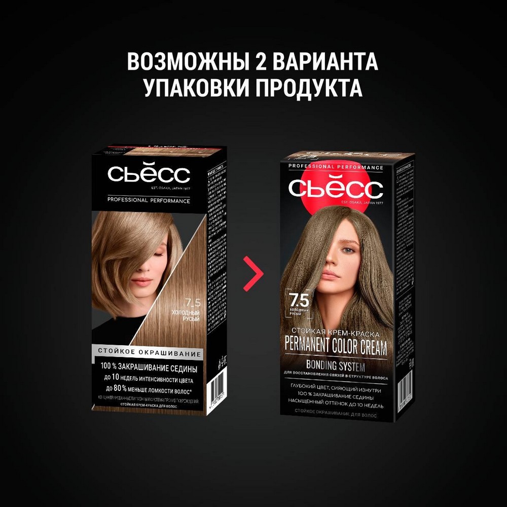 Стойкая крем - краска для волос Сьёсс 7-5 Холодный Русый. Фото 11.