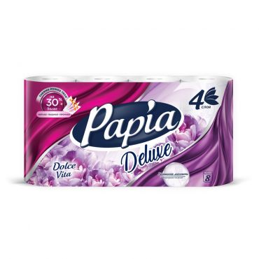 Туалетная бумага PAPIA Deluxe 4х-слойная Dolce Vita 8шт.