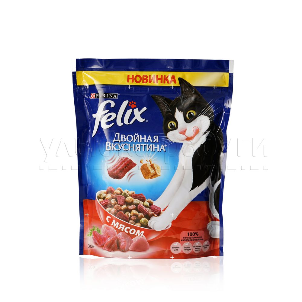 Сухой корм для взрослых кошек Felix Двойная вкуснятина с мясом 300г. Фото 1.