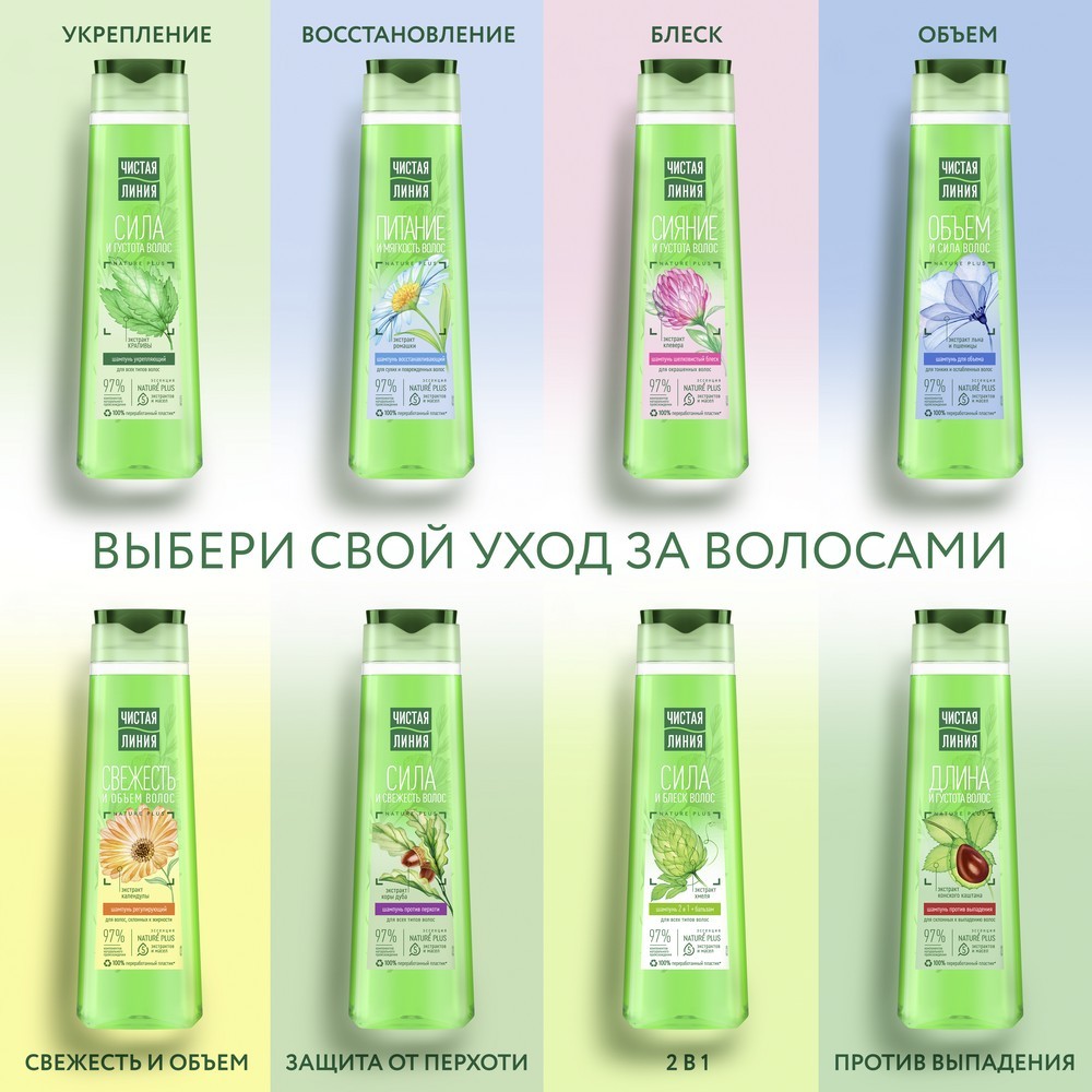 Шампунь Чистая линия Фитотерапия " конский каштан " для усталых , склонных к выпадению волос 400мл. Фото 12.