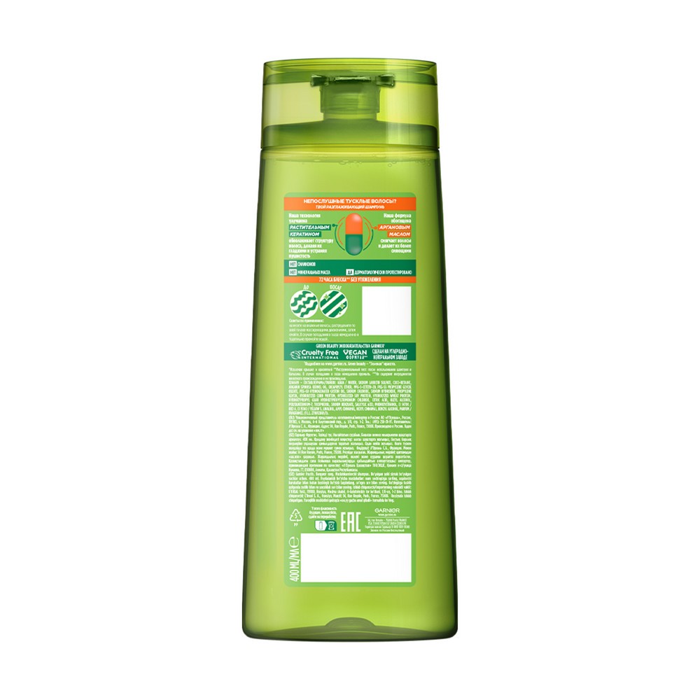 Разглаживающий шампунь для волос Garnier Fructis Ламинирование и Блеск 400мл. Фото 2.