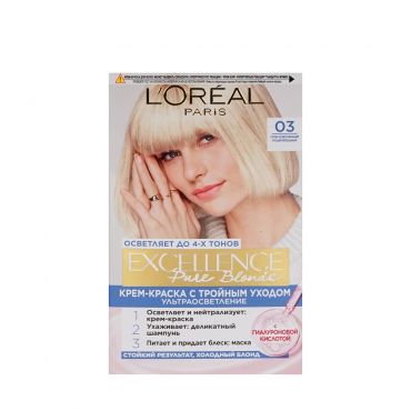 Крем - краска L'Oreal Paris Excellence Pure Blonde Ультраосветление для волос 03 Супер-осветляющий русый пепельный.