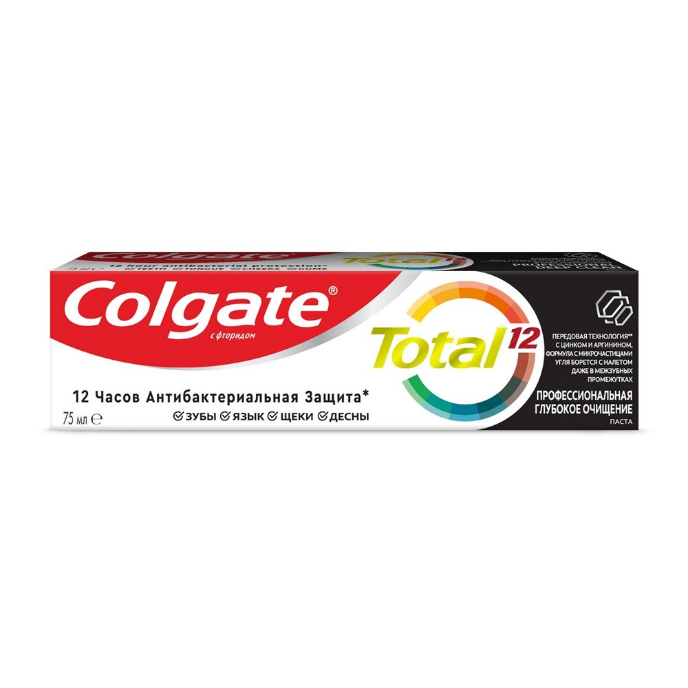 Зубная паста Colgate total 12 " профессиональная глубокое очищение " с древесным углем 75мл. Фото 2.