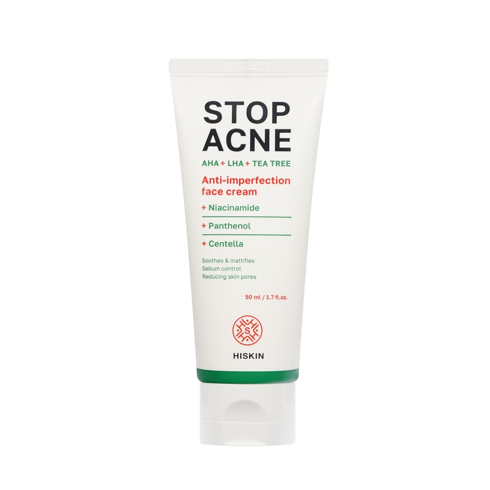 Крем для лица против несовершенств Hiskin Stop Acne AHA + BHA + Tea tree 50мл. Фото 2.