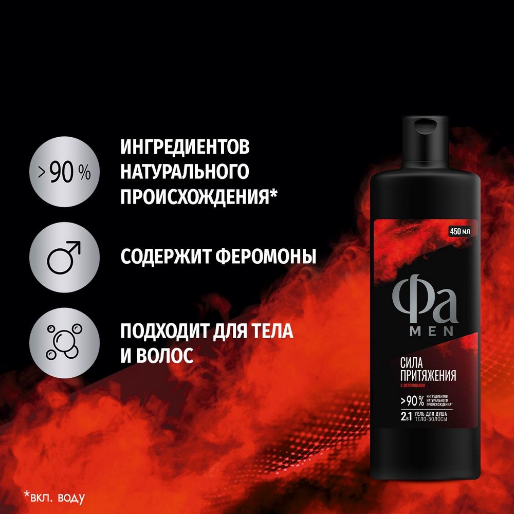 Мужской гель для душа 2 в 1 Фа Men Сила Притяжения 450мл. Фото 4.