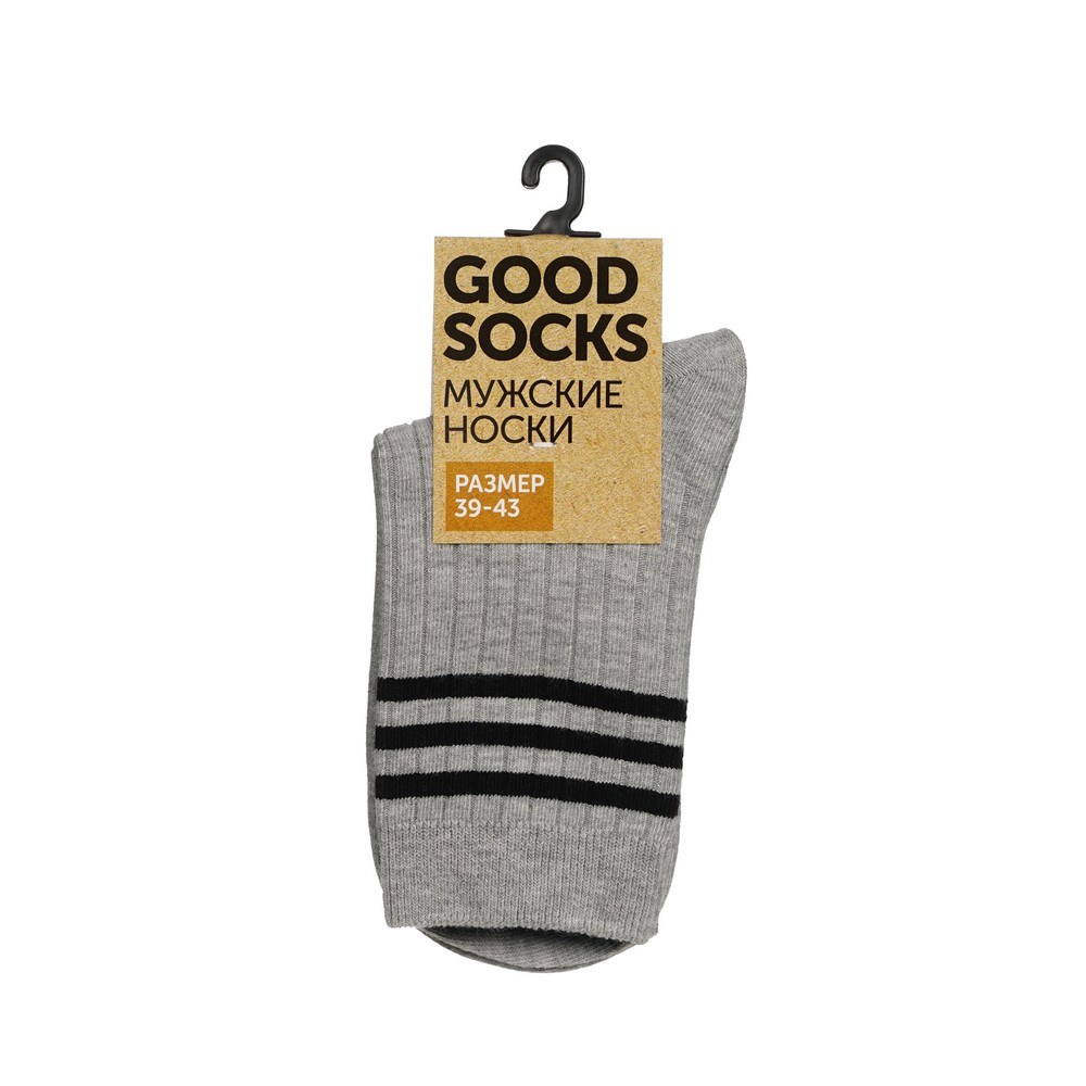 Мужские однотонные носки Good Socks Лапша/Полоски Светло-серый р.39-43. Фото 1.