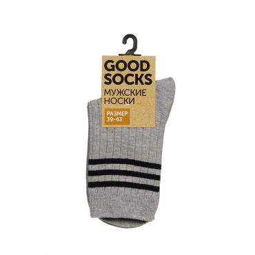 Мужские однотонные носки Good Socks Лапша/Полоски Светло-серый р.39-43.