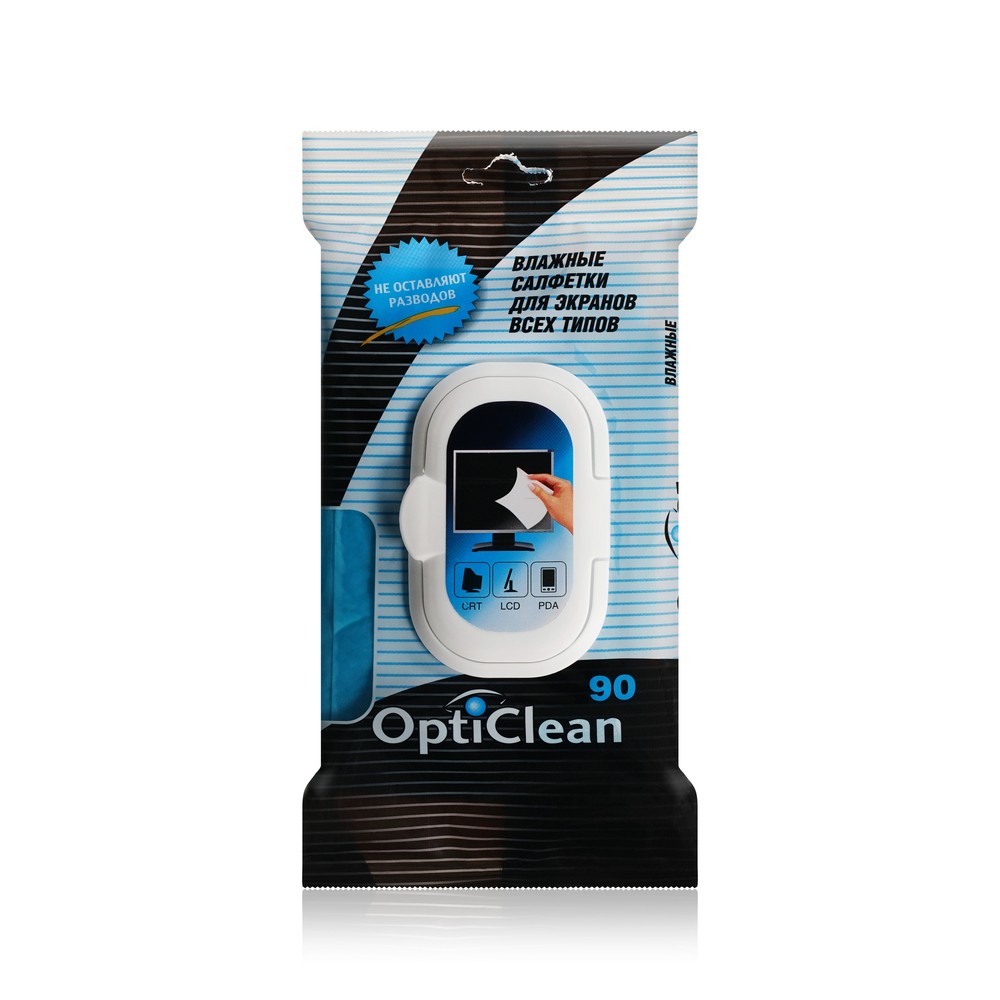 Влажные салфетки для экранов OptiClean 90шт. Фото 1.