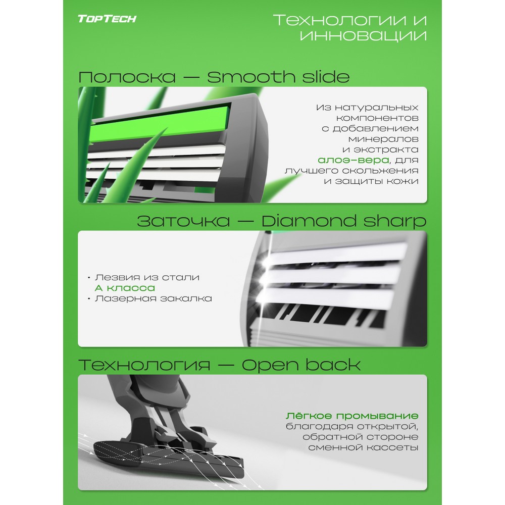 Мужской станок для бритья TopTech Pro 3 + сменные кассеты 10шт. Фото 6.
