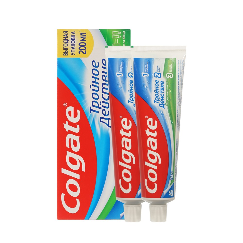 Зубная паста Colgate Тройное действие ( 100мл + 100мл ) 200мл. Фото 1.