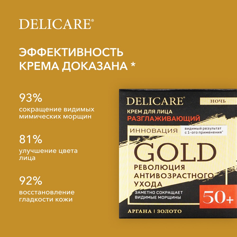 Ночной разглаживающий крем для лица Delicare Gold 50+ 50мл Вид№8