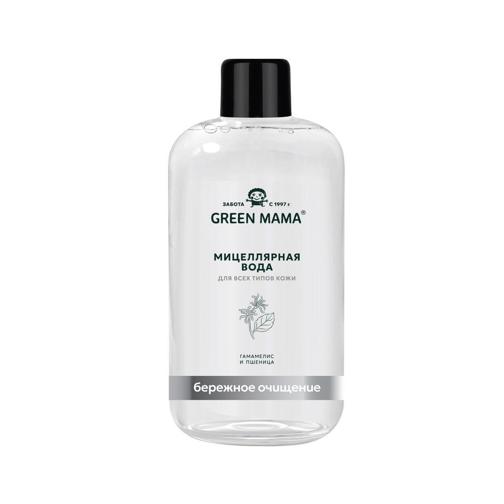 Мицеллярная вода для лица Green Mama для бережного и эффективного очищения " Гамамелис и пшеница " 500мл. Фото 1.