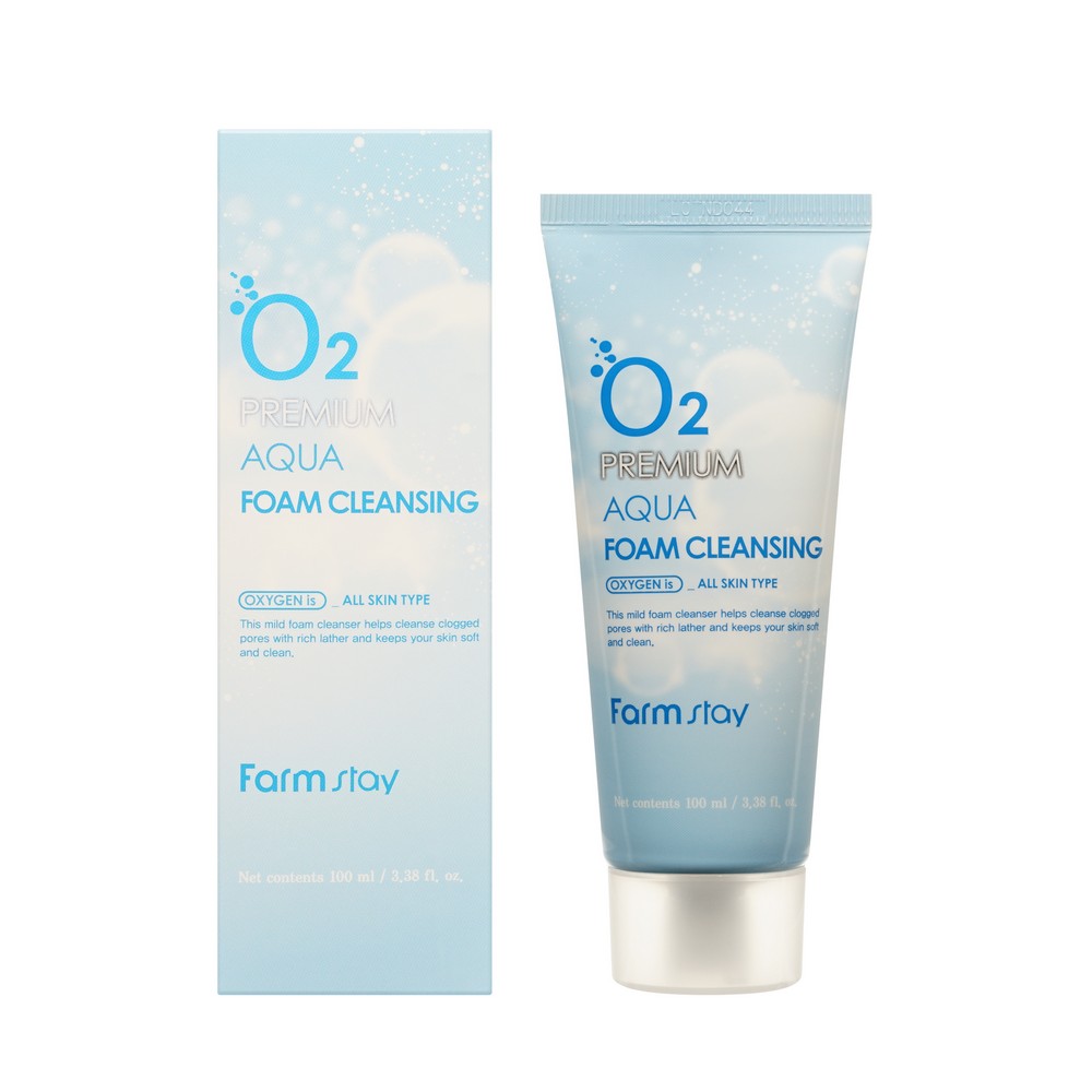 Очищающая увлажняющая пенка для лица FarmStay O2 Premium Aqua Foam Cleansing 100мл. Фото 1.