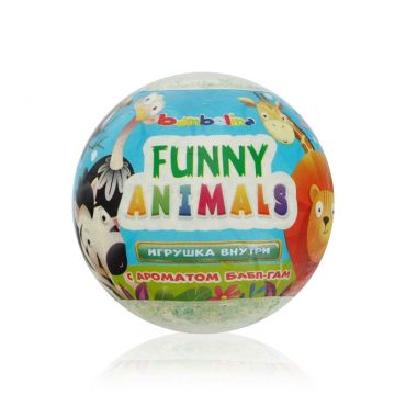 Бурлящий шар для ванны с игрушкой внутри Bambolina Funny Animals с ароматом бабл гам 3+ 130г.