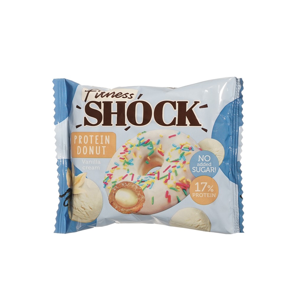 Изделие кондитерское глазированное Донат с ванильной начинкой Fitness SHOK Protein Donut 70г. Фото 1.