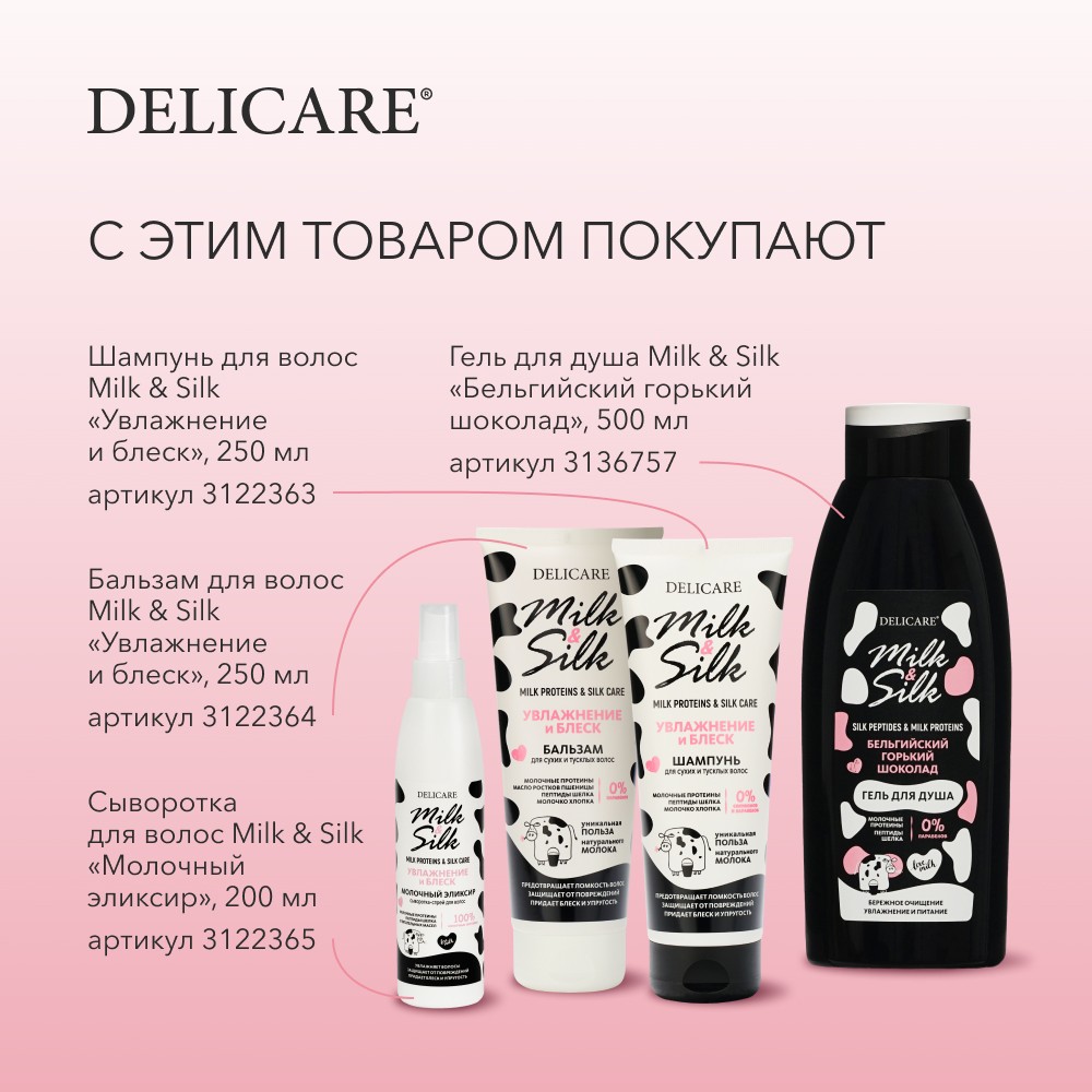 Гель для душа Delicare Milk & Silk " Бельгийский горький шоколад " 500мл. Фото 9.