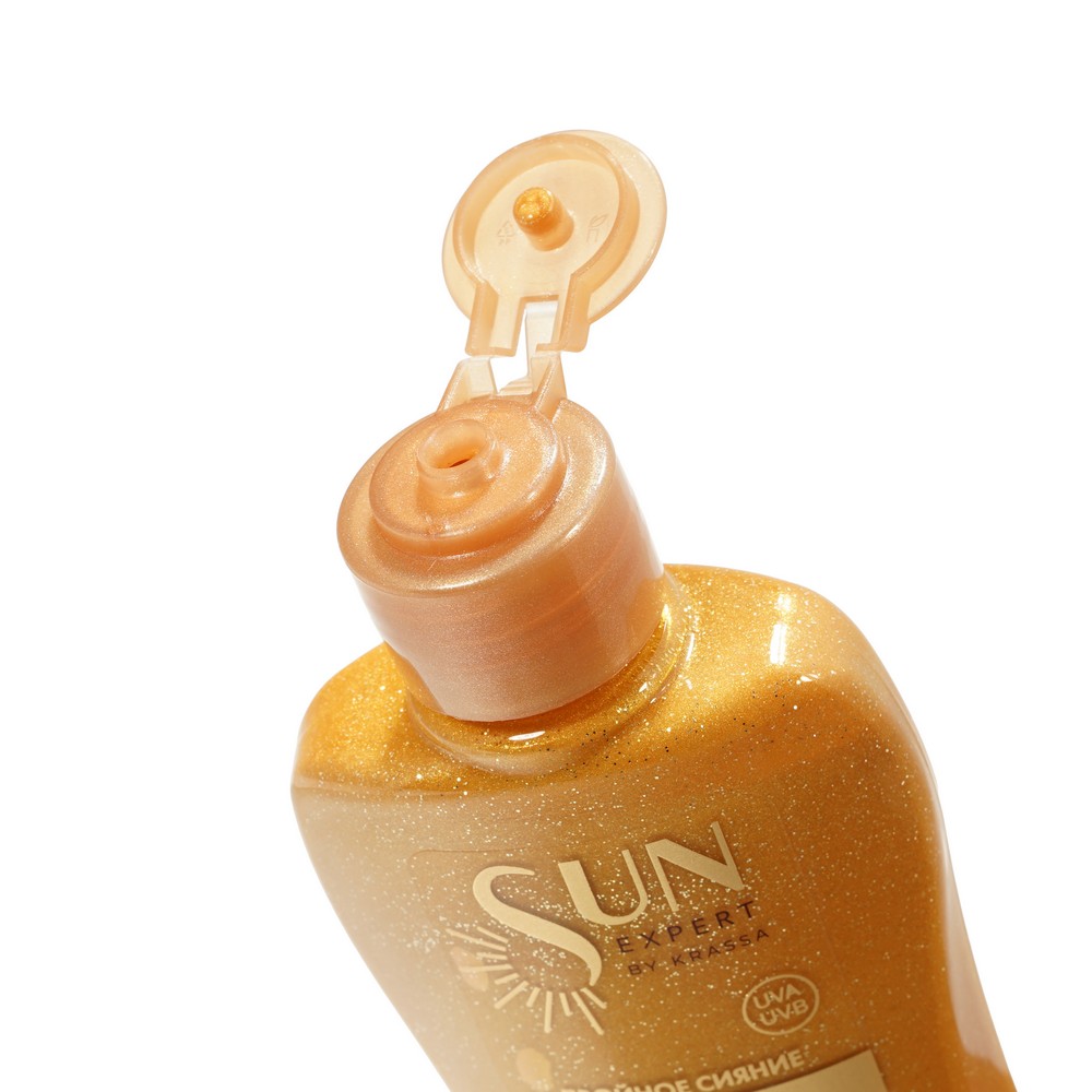 Водостойкое масло - активатор загара с блестками Krassa Sun Expert SPF 25+ 180мл. Фото 3.