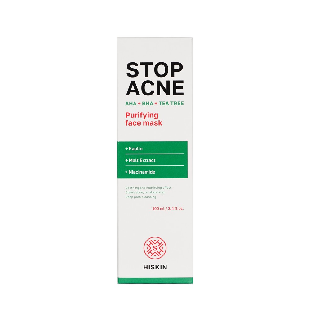 Очищающая маска для лица Hiskin Hiskin Stop Acne AHA + BHA + Tea tree 100мл. Фото 1.